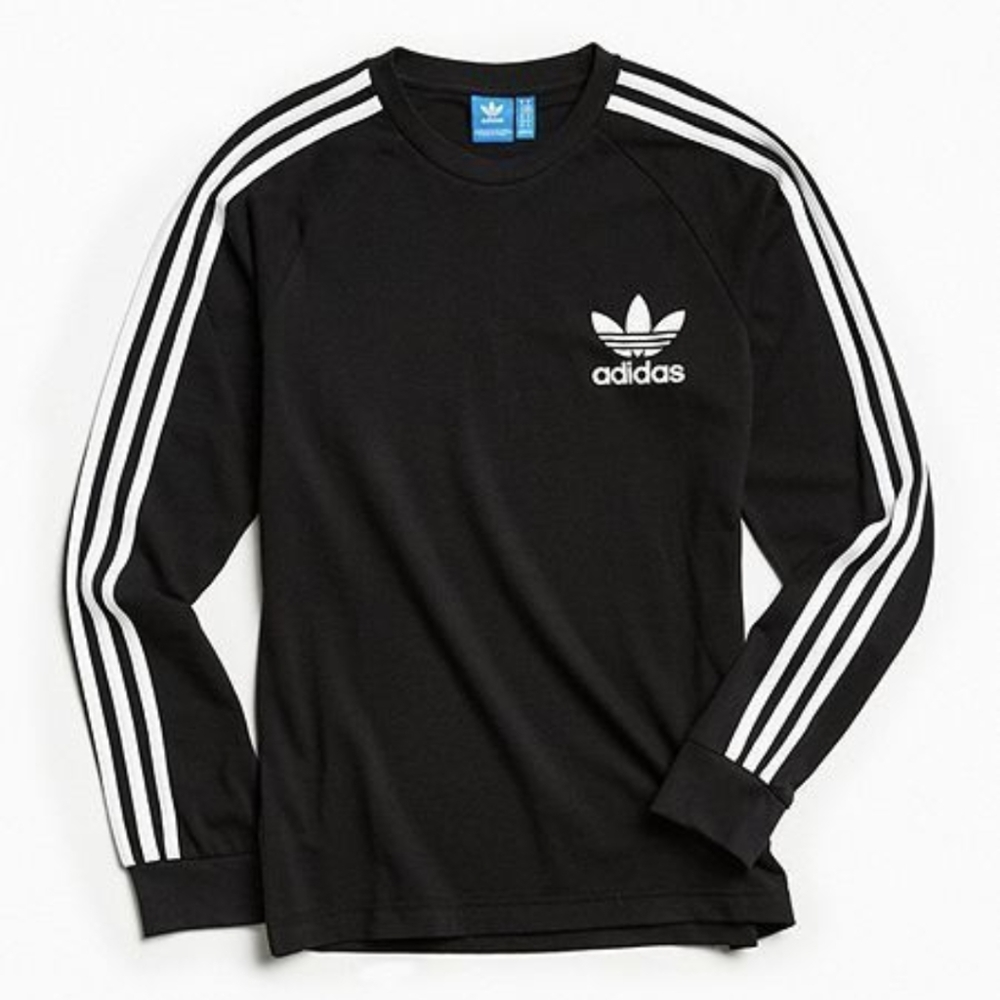 adidas Men's Black Trefoil Long-Sleeve Stripe Shirt